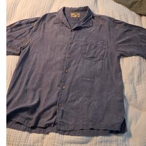 Jamaica Jaxx Mens M Medium Blue Tropical Leaf Print Short Sleeve Button Up Shirt